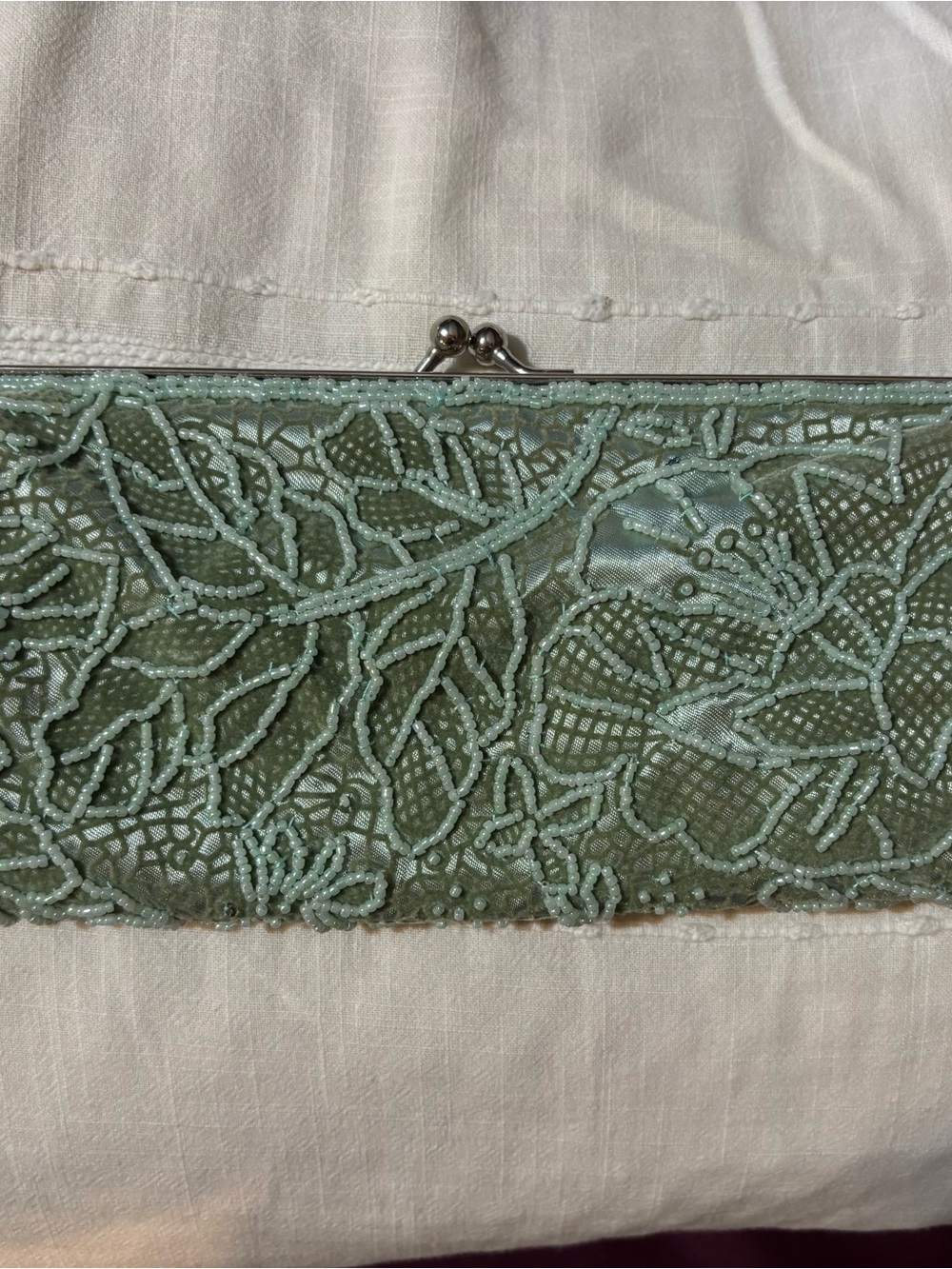 Beaded Floral Clutch in Mint Green